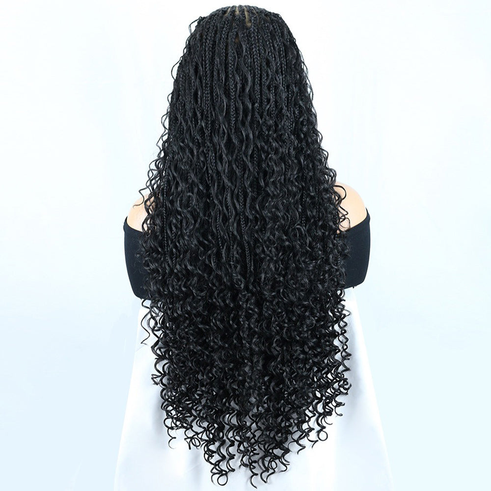 30 Inch Black Full Lace V-Part Feed In Boho Braids Wig