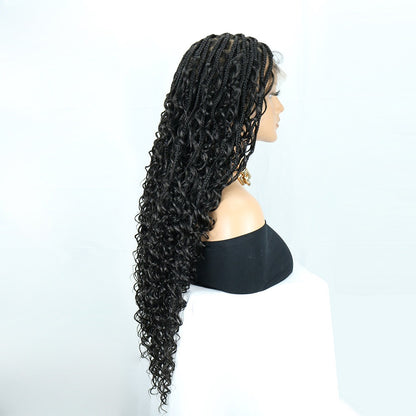 30 Inche Full Lace Black Knotless Boho Box Braided Wig