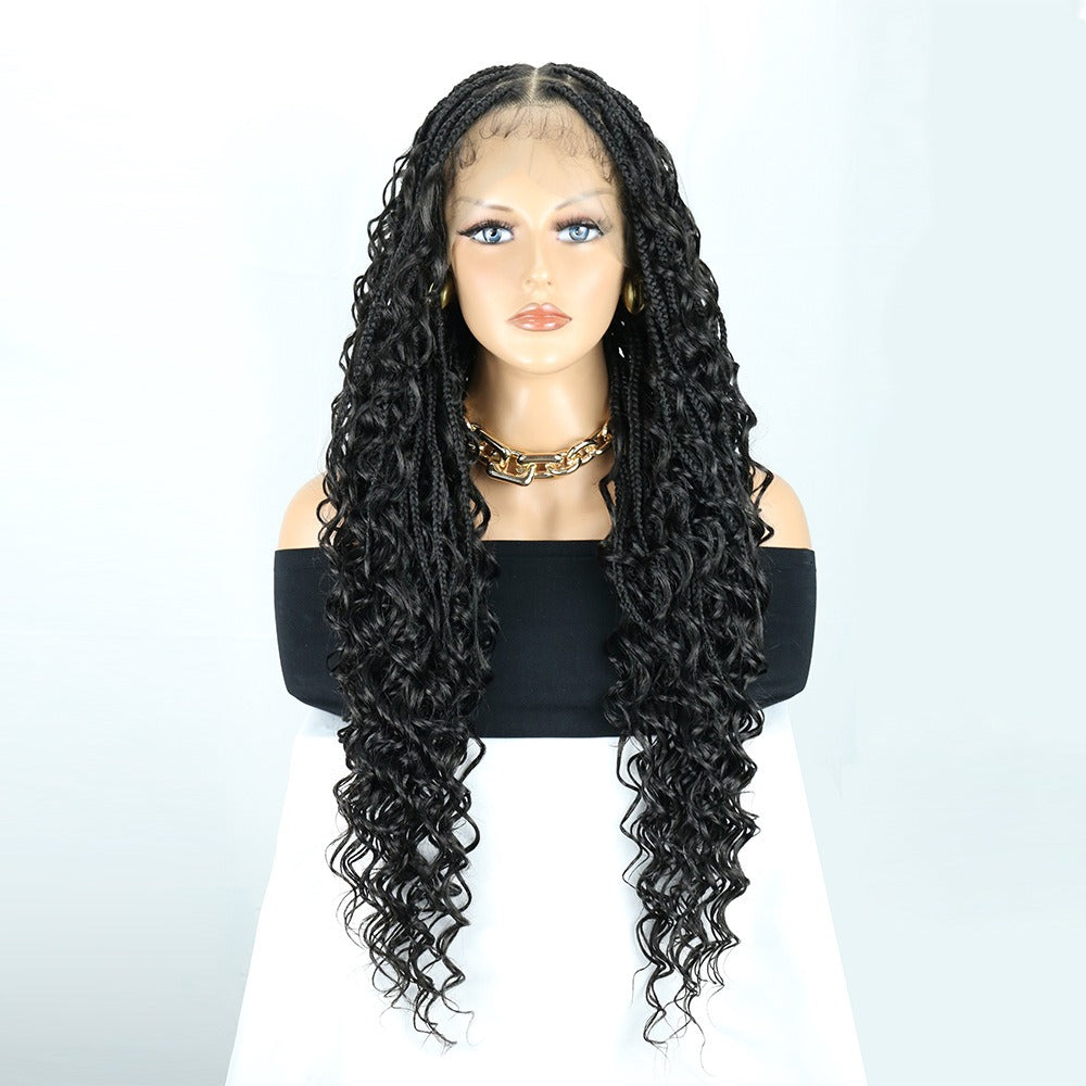 30" Black Full Lace Knotless Boho Box Braided Wig