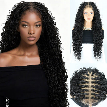 30" Black Full Lace High Density Boho Braids Wig