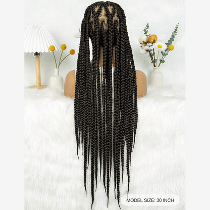 Full Lace Hand Braided Heart Pattern Feed In Cornrow Wig 30"
