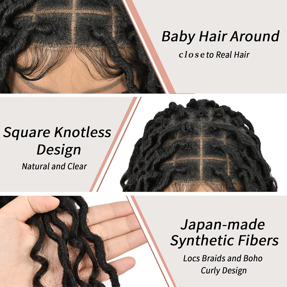 32" Full Lace Boho Faux Locs Braided Wig Detail