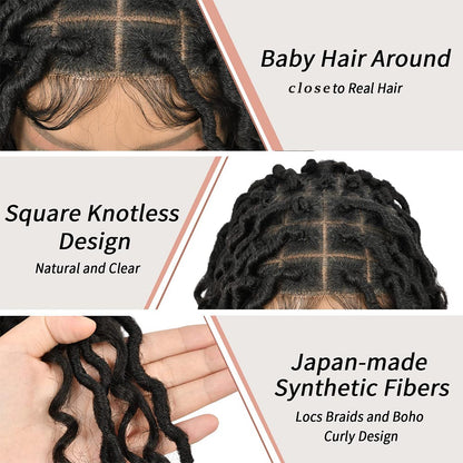 32" Full Lace Boho Faux Locs Braided Wig Detail