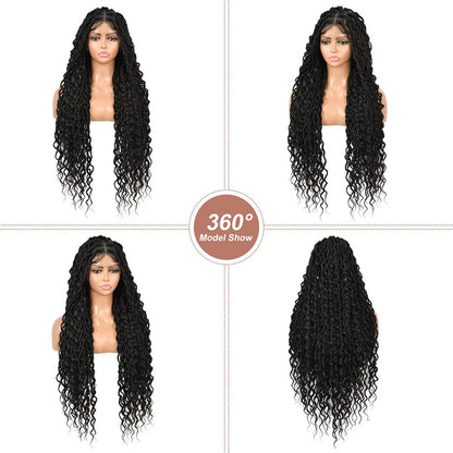 32" Full Lace Boho Faux Locs Braided Wig Black