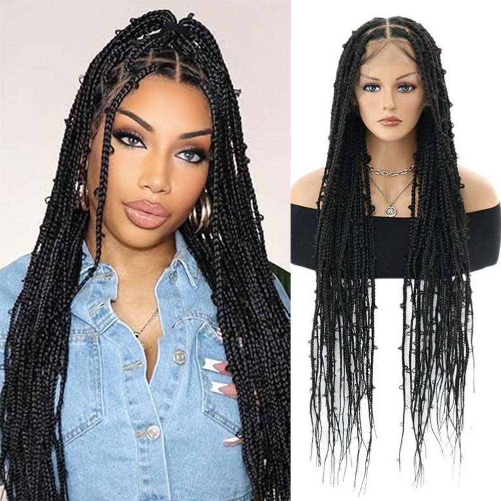 36" Full Lace Knotless Black Butterfly Box Braids Wig