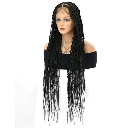 36" Black Full Lace Knotless Butterfly Box Braids Wig