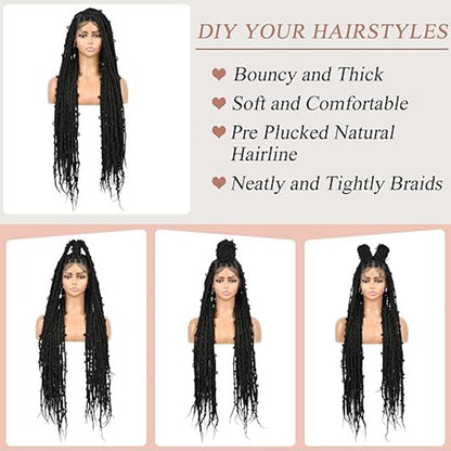 36" Full Lace Knotless  Black Butterfly Box Braided Wig