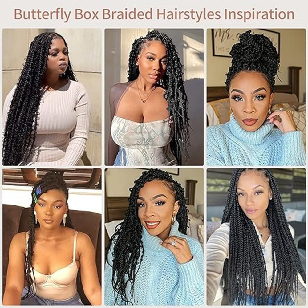 36" Full Lace Knotless Butterfly Box Braided Wig Black