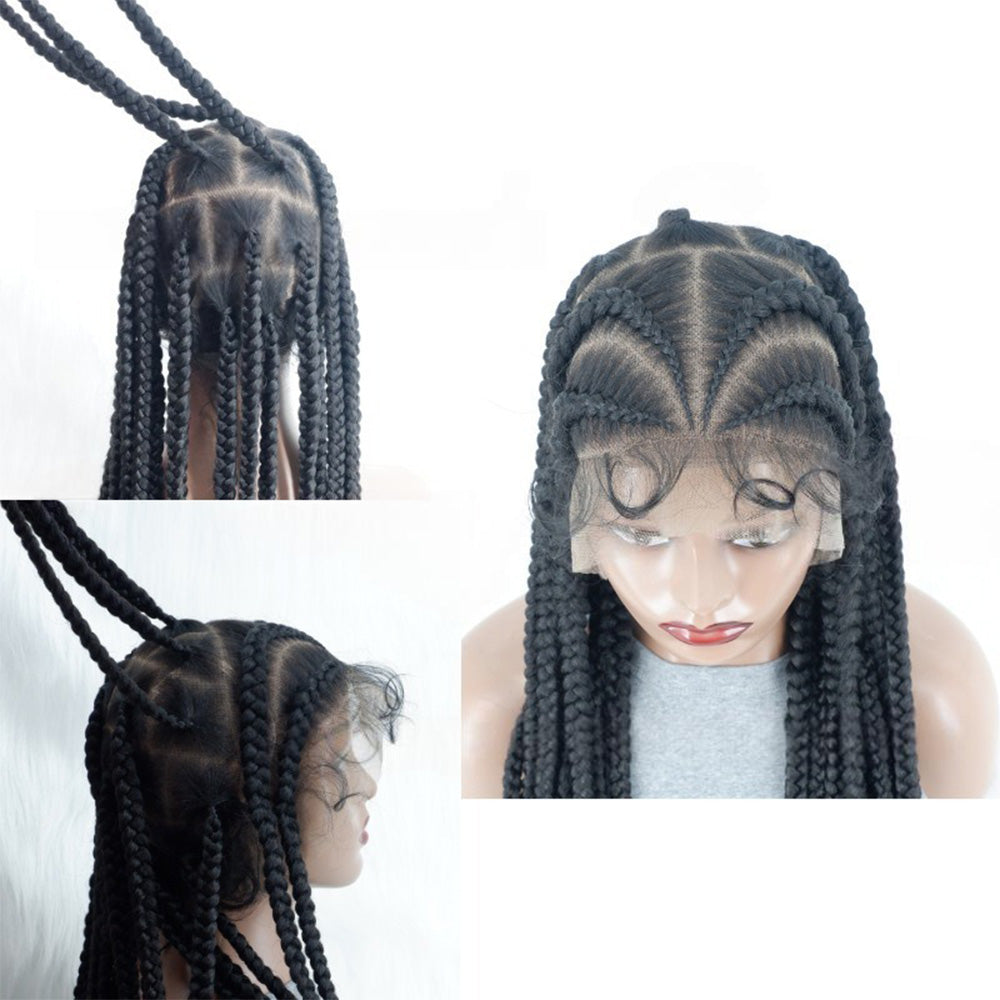 36" Full Lace Square Part Knotless Cornrow Braided Wig Black