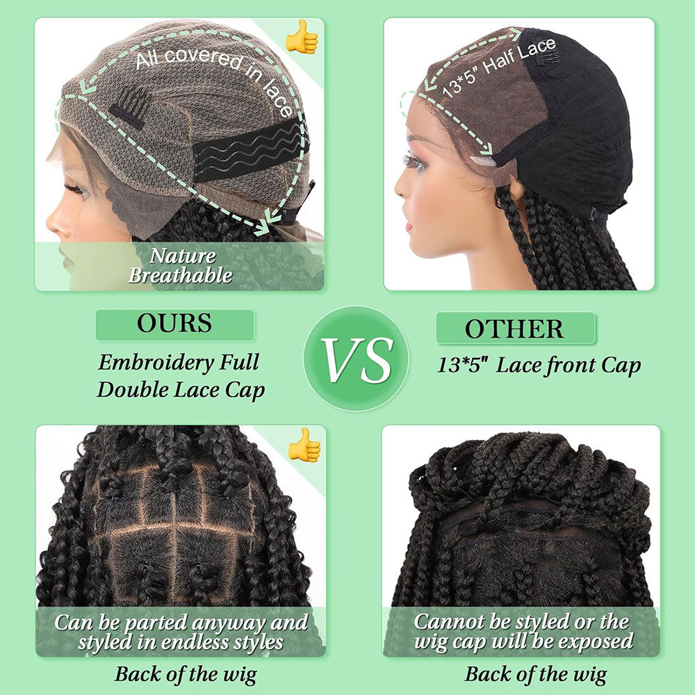 36" Full Lace Boho Goddess Box Braids Wig Black