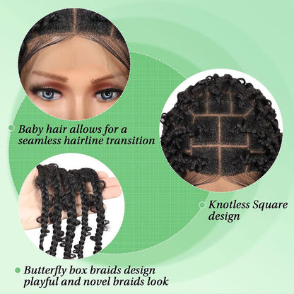 36" Black Full Lace Boho Goddess Box Braids Wig Detail