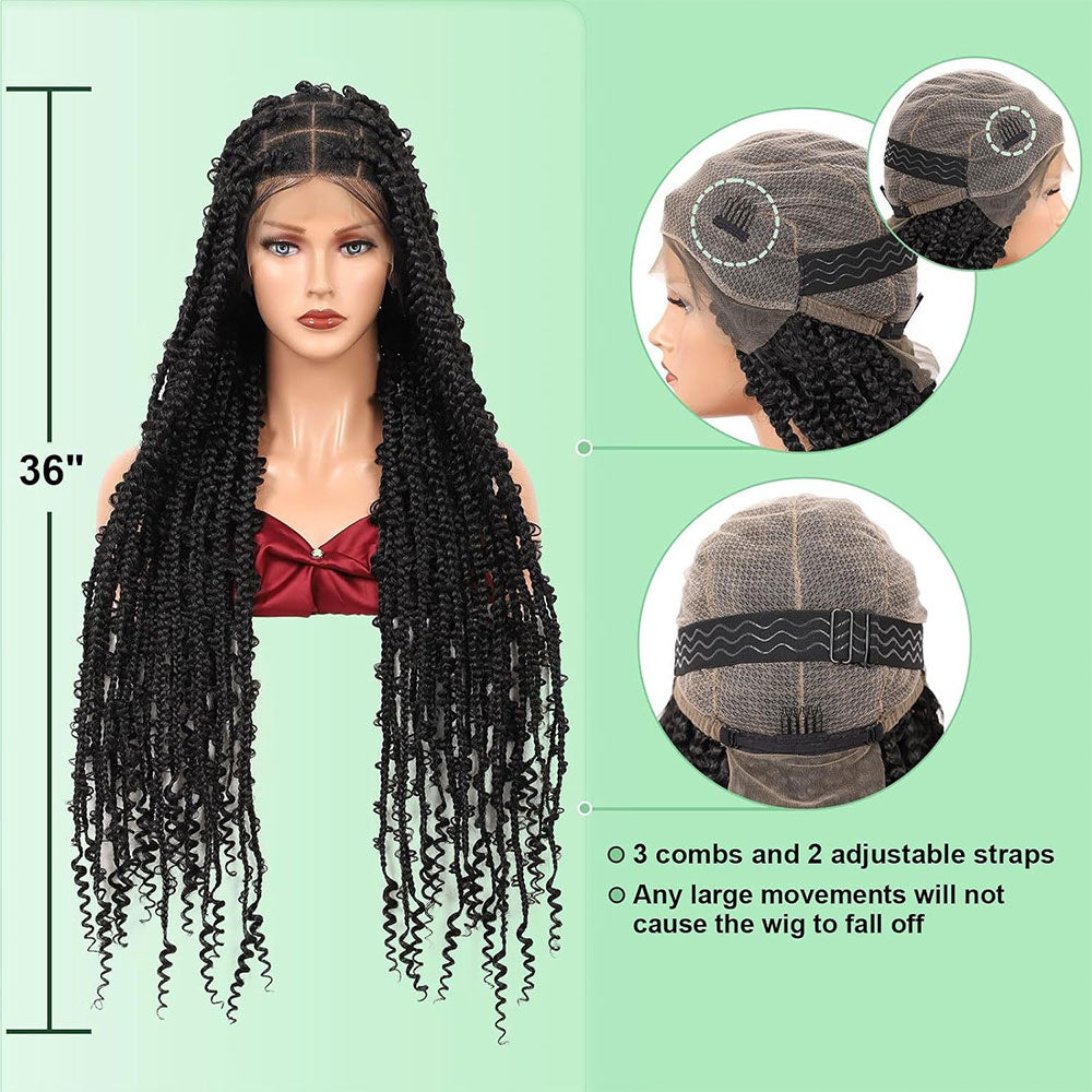 36" Full Lace Black Boho Goddess Box Braids Wig