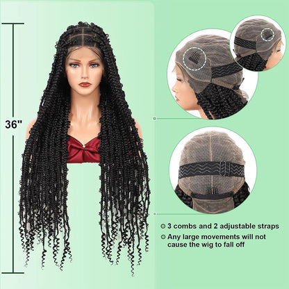 36" Full Lace Black Boho Goddess Box Braids Wig