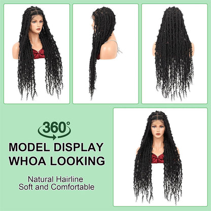 36" Black Full Lace Boho Goddess Box Braids Wig