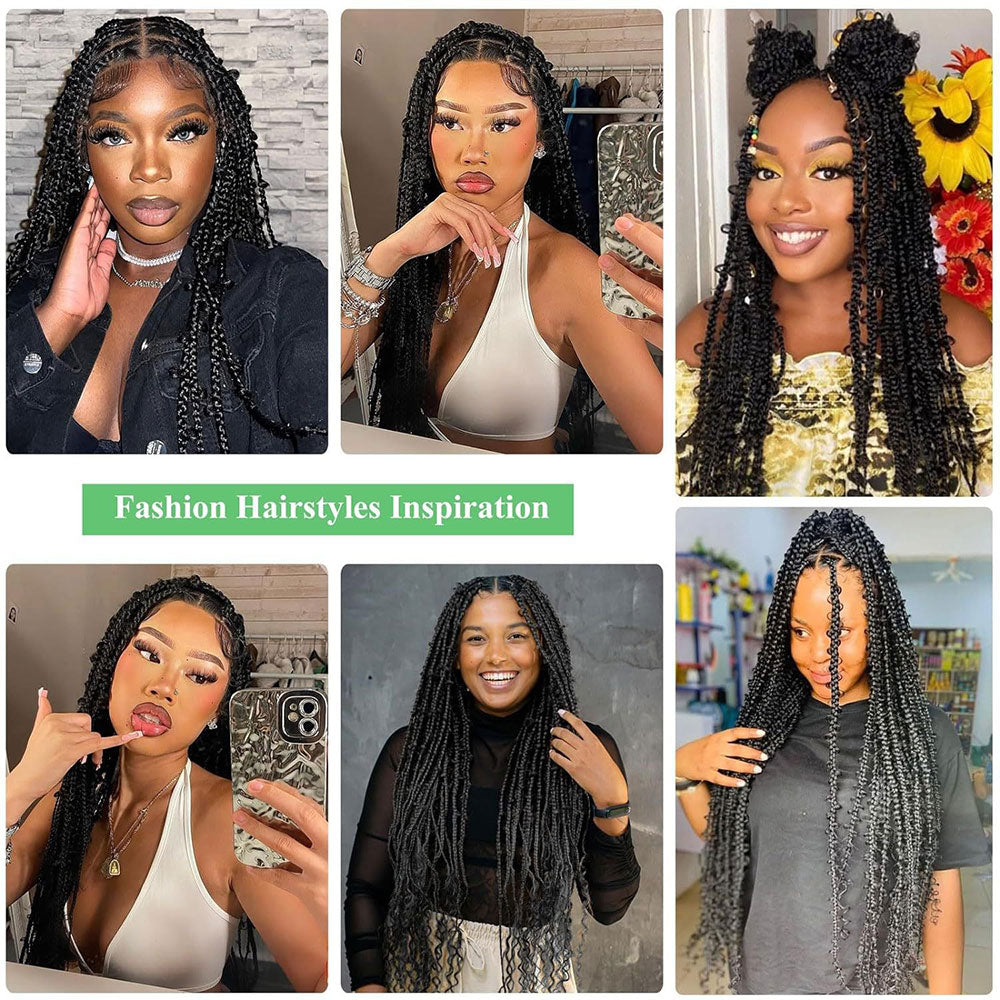36" Full Lace Boho Goddess Box Braids Wig with Curly Ends Black