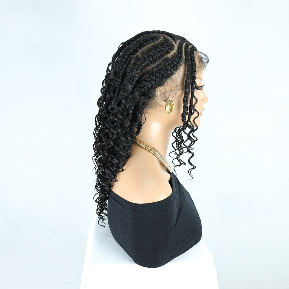 36 Inch Full Lace Cornrow Braided Boho Curly Wig Black