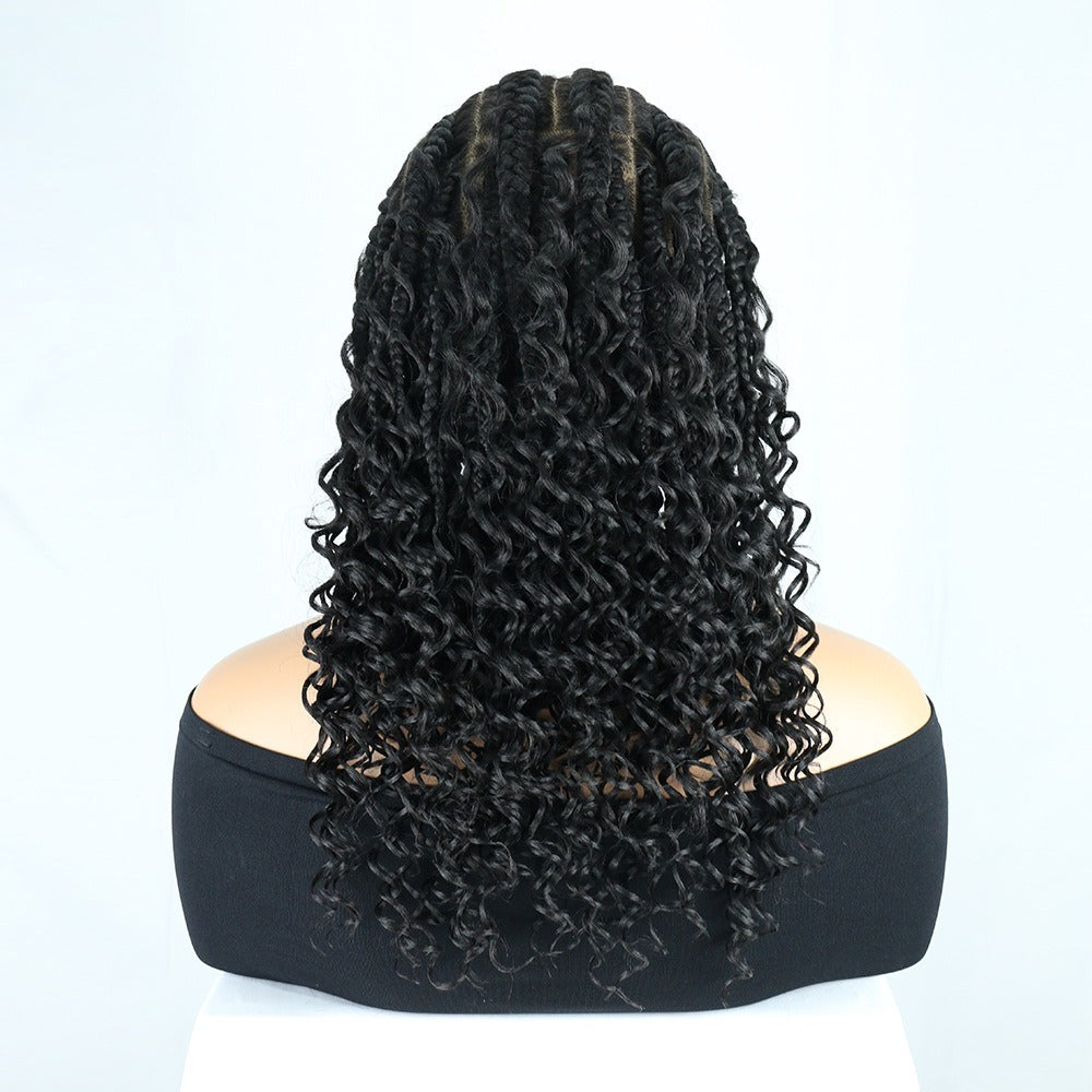 Black 36 Inch Full Lace Cornrow Braided Boho Curly Wig