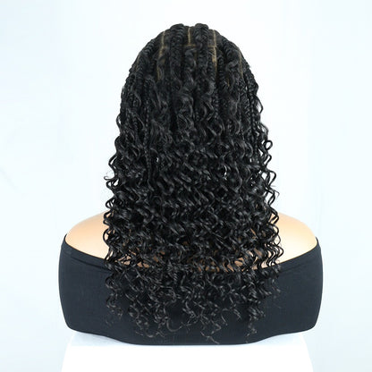Black 36 Inch Full Lace Cornrow Braided Boho Curly Wig