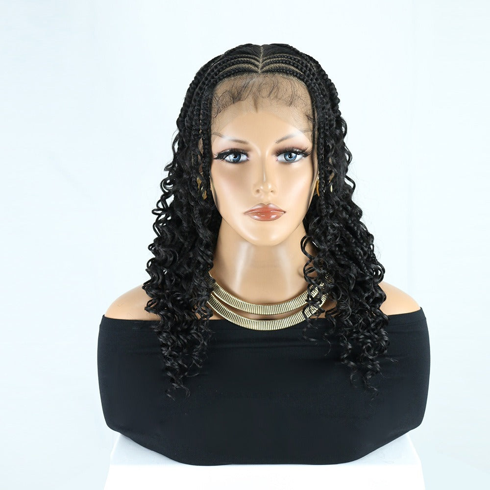 36 Inch Black Full Lace Cornrow Boho Curly Braided Wig