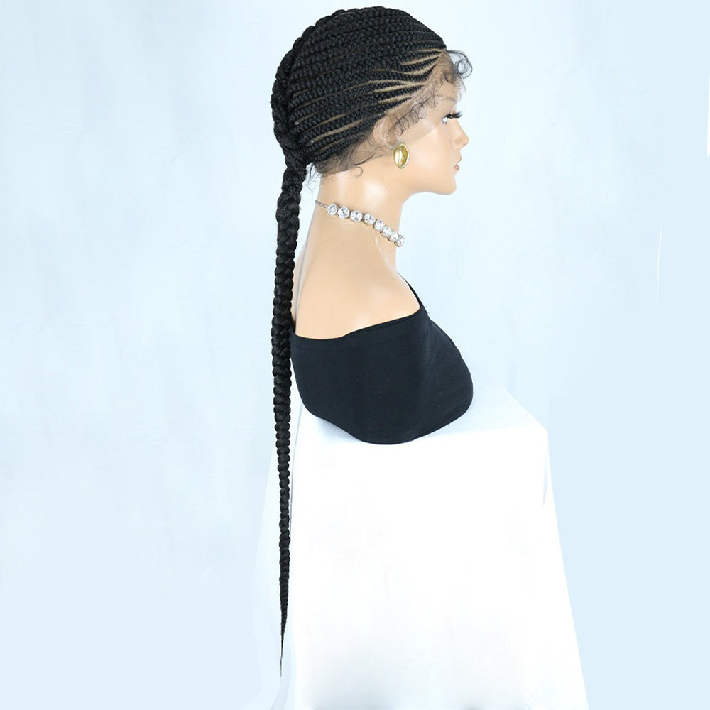 36" Full Lace Hand Braided Cornrow Ponytail Wig Black 