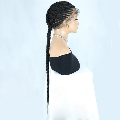 36" Full Lace Hand Braided Cornrow Ponytail Wig Black 