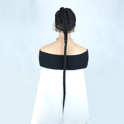 Full Lace Hand Braided Cornrow Ponytail Wig 36" Black 