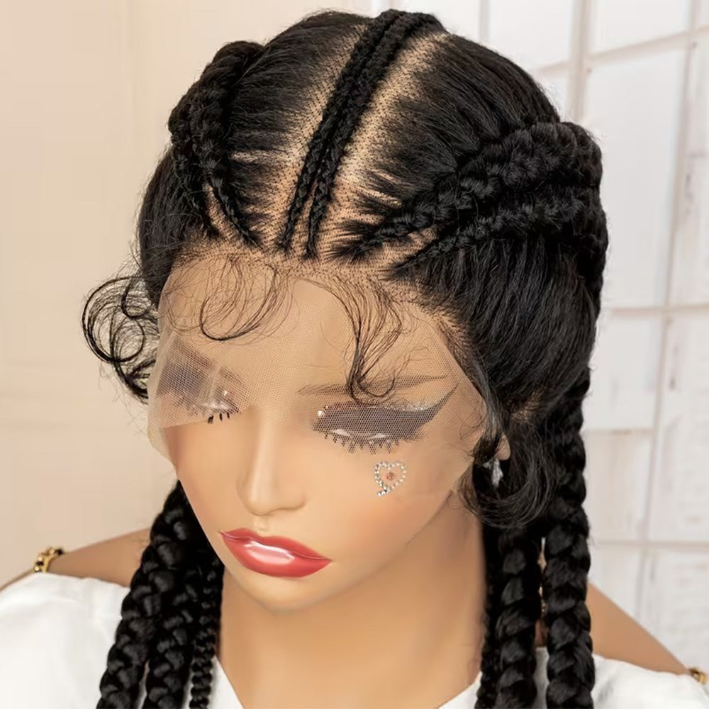 36 inch Black braided Full Lace Cornrow Box Wig