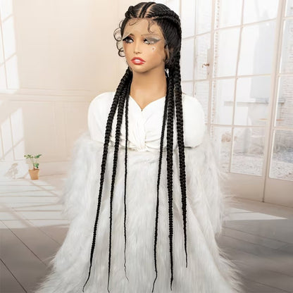 Black HD Full Lace Cornrow Styled Box Braid Wig 36 inch 