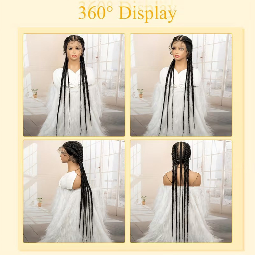 36 inch HD Full Lace Cornrow Styled Box Braid Wig Black 