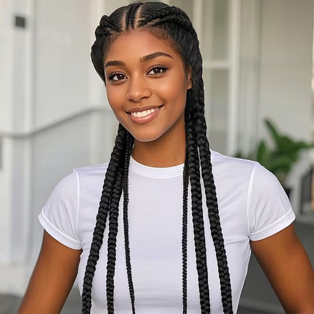 36 inch Black HD Full Lace Cornrow Styled Braid Wig