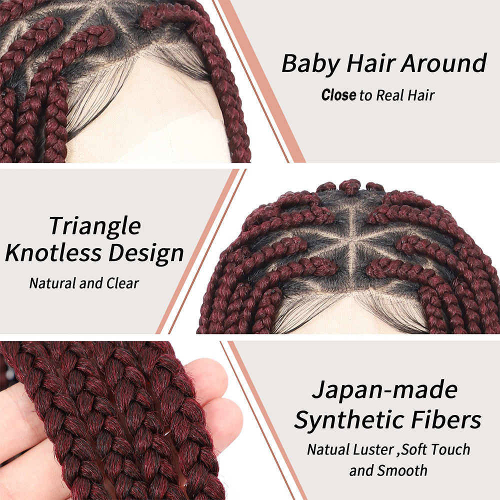 Burgundy Full Lace Triangle Part Knotless Braided Wig Detail