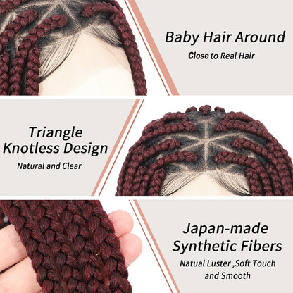 Burgundy Full Lace Triangle Part Knotless Braided Wig Detail