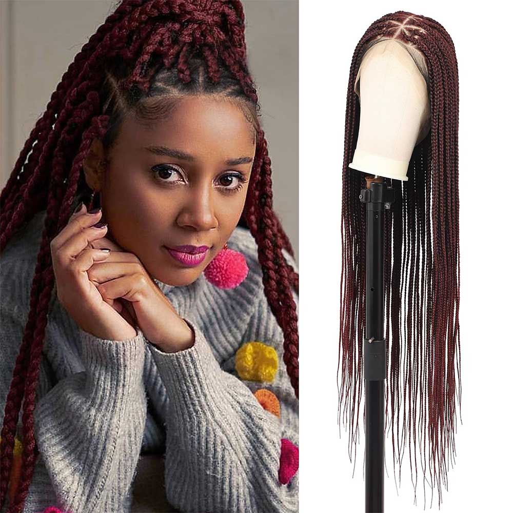 36 Inch Burgundy Full Lace Triangle Part Knotless Braided Wig