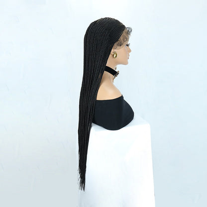 36" Front Lace Black Cornrow Braids Knotless Micro Braided Wig