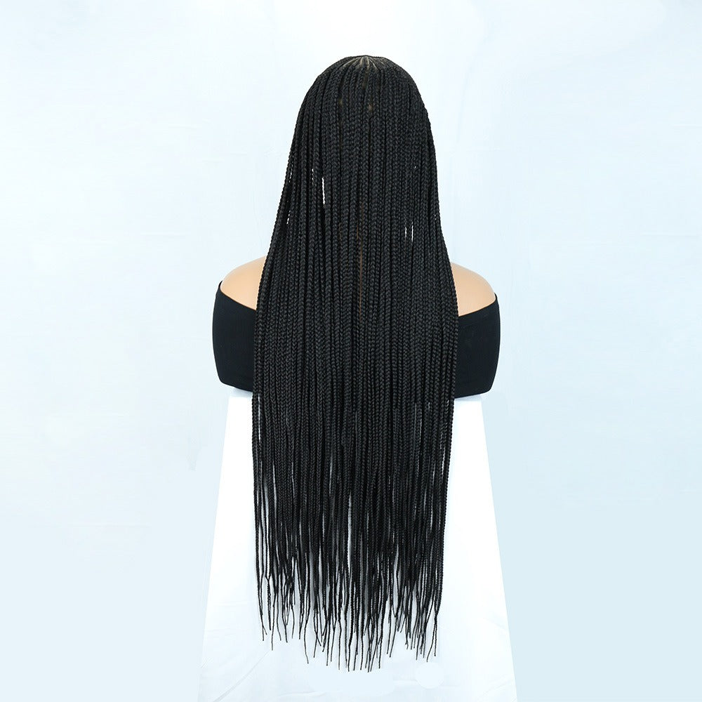 36" Front Lace Black Cornrow Knotless Micro Braided Wig