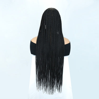 36" Front Lace Black Cornrow Knotless Micro Braided Wig