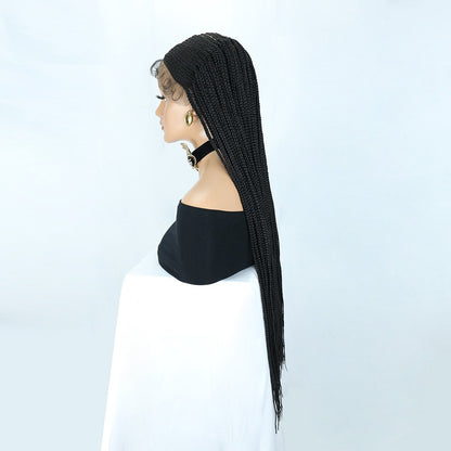36 Inch Front Lace Black Cornrow Knotless Micro Braided Wig