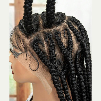 Black 36" Full Lace Hand Braided Heart Pattern Feed In Cornrow Wig