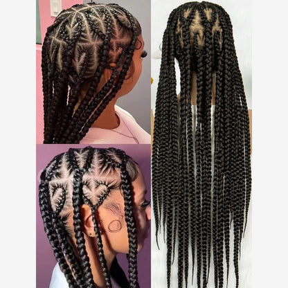 Full Lace Hand Braided Heart Pattern Feed In Cornrow Wig 36 Inch Black