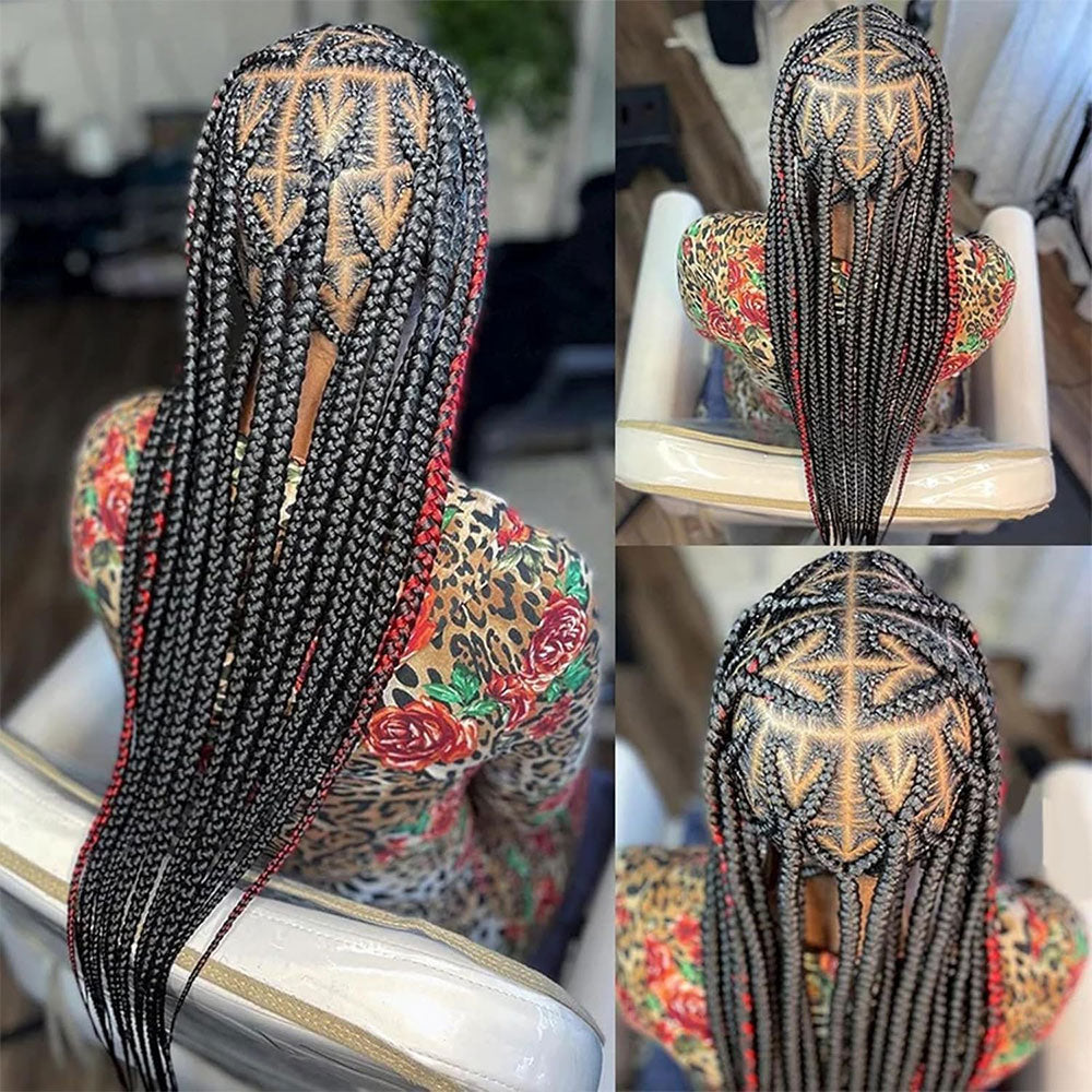 36 Inch Full Lace Hand Braided Heart Pattern Feed In Cornrow Wig 