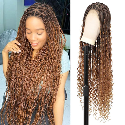 36" Full Lace knotless Boho Braids Wig Brown Ombre
