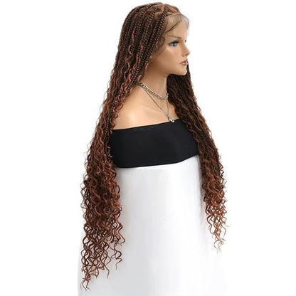 36 Inch Full Lace knotless Boho Braids Wig Brown Ombre