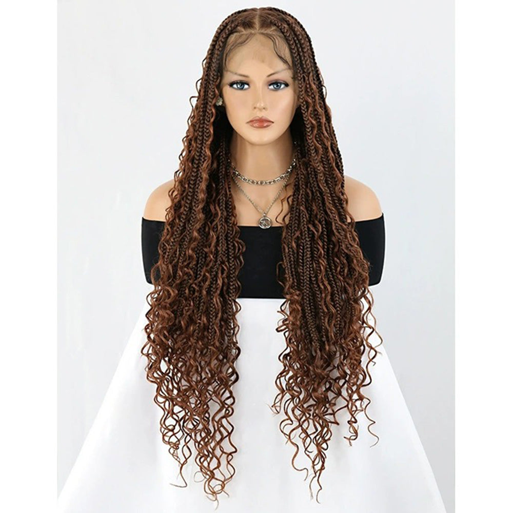  Brown Ombre 36 Inch Full Lace knotless Boho Braids Wig