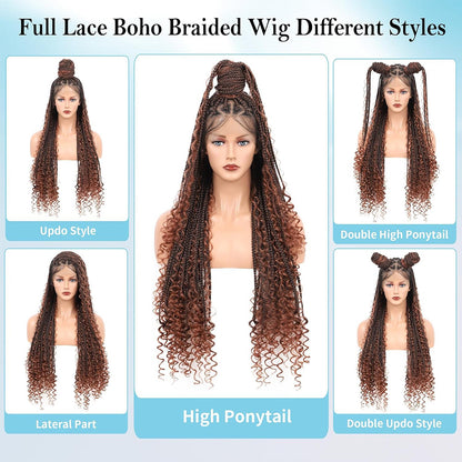 36" Brown Ombre Full Lace knotless Boho Braided Wig