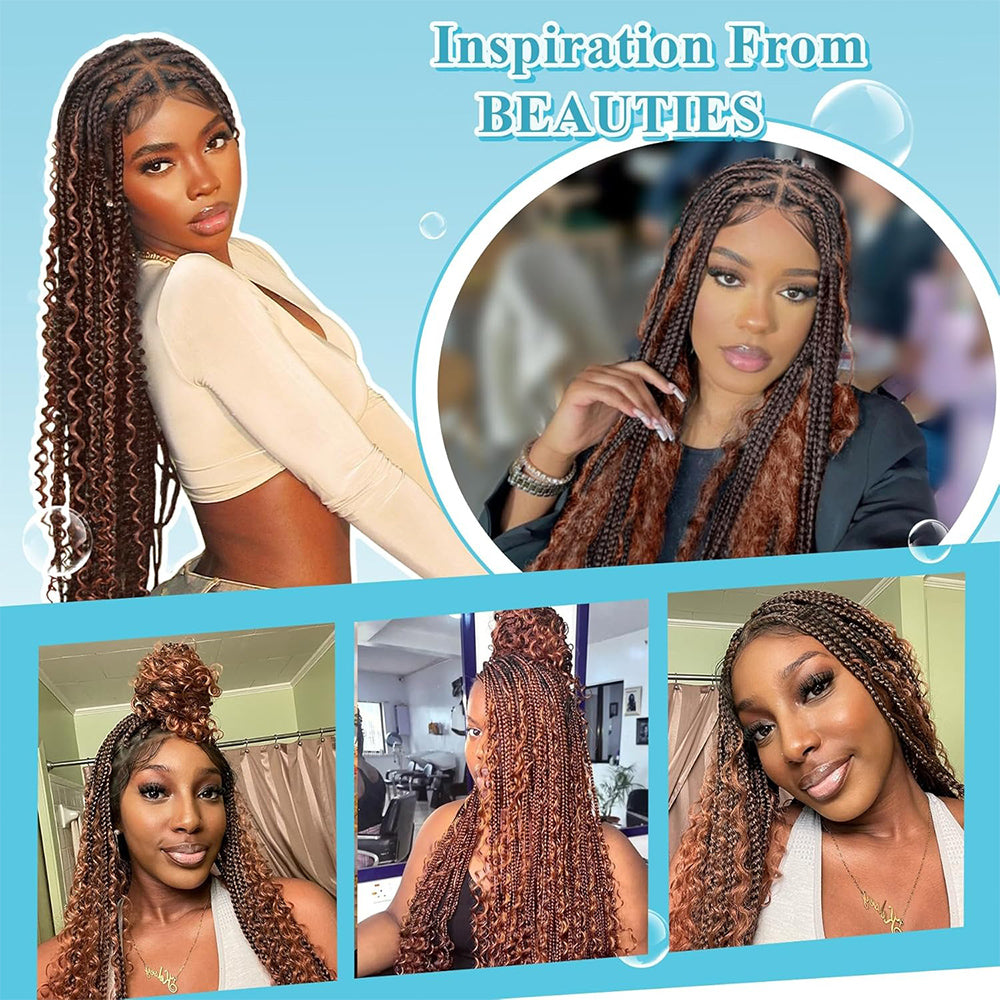 36" Brown Ombre knotless Full Lace Boho Braided Wig