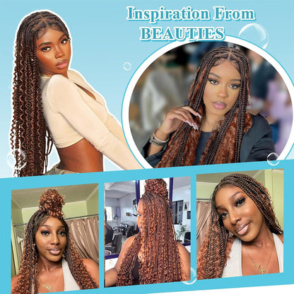 36" Brown Ombre knotless Full Lace Boho Braided Wig