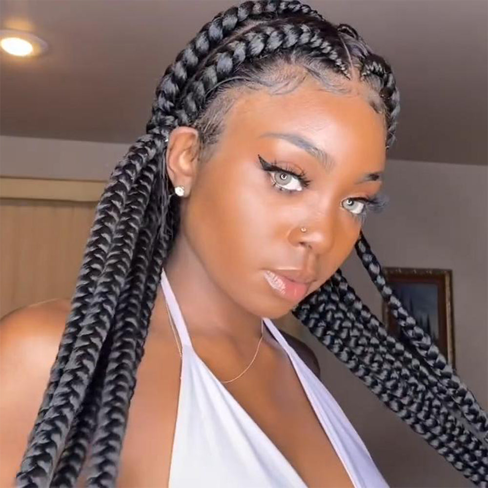 36" Black Full Lace Knotless Cornrow Braided Wig