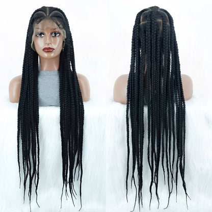 36" Full Lace Square Part Knotless Cornrow Braided Wig Black