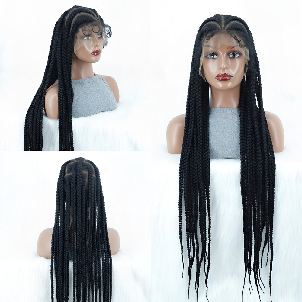 36" Full Lace Knotless Cornrow Braided Wig Black