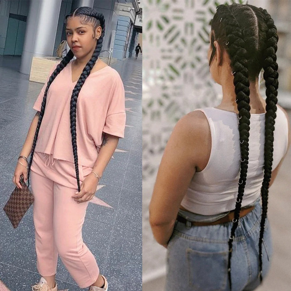 36" Lace Front 2 Dutch Braids Cornrow Braided Wig Black